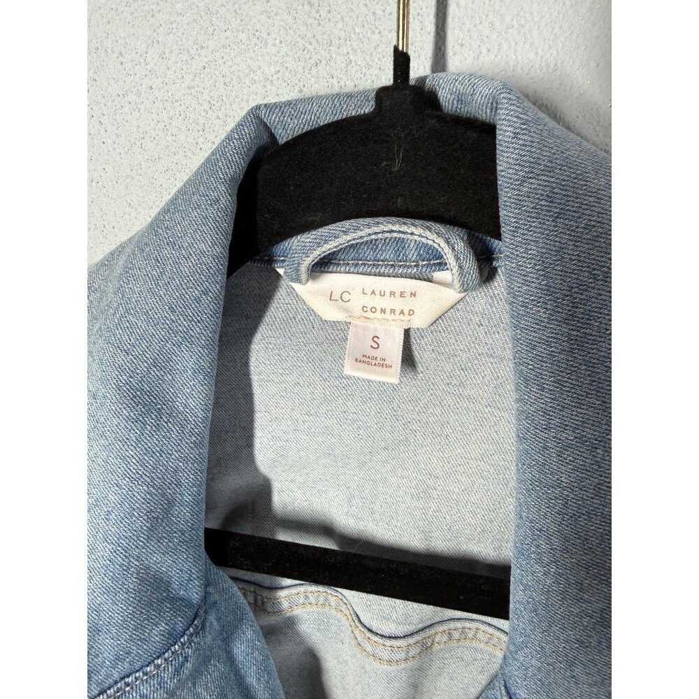 LC Lauren Conrad Jean Jacket Size Small Light Wash Belted Hem Cropped - Picture 8 of 10